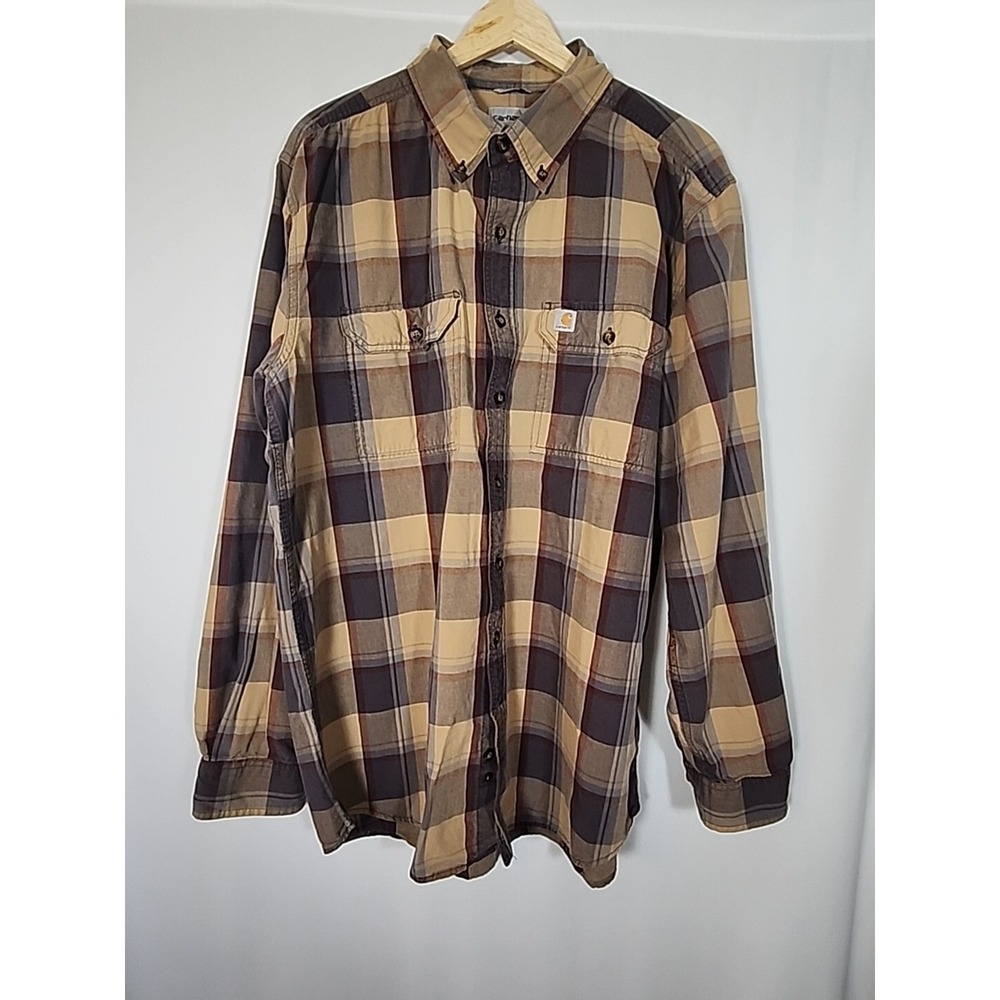 Carhartt Original Fit L/S Plaid Button Down Heavy Twill Canvas Work Shirt Men LT